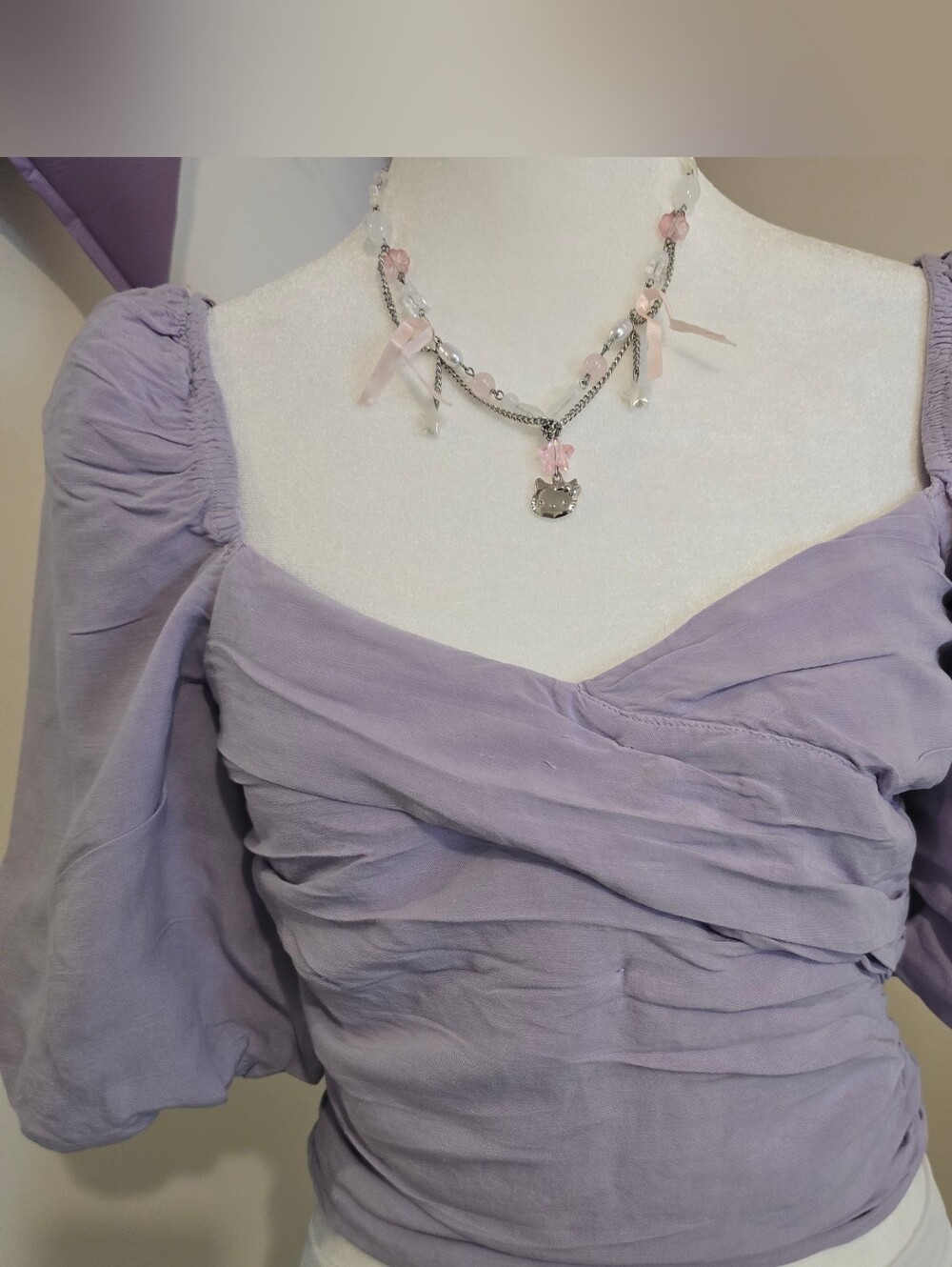 Coquette Soft Girl Lilac Puff Sleeve Sweetheart Ruched Top Zara S Cottagecore